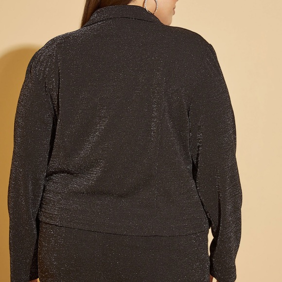 Plus ASHLEY STEWART Black Silver Lurex™ Cropped Jacket Blazer 14/16 - Picture 2 of 5